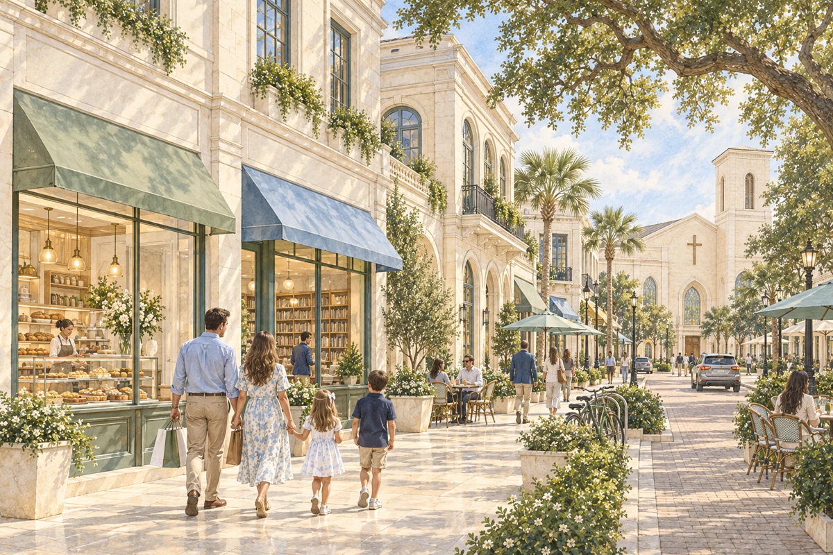 Beautiful streets, independent shops, and public places worth returning to. Architectural concept.