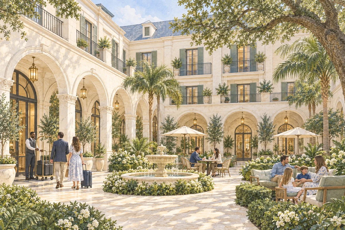 An optional hotel courtyard, architectural concept